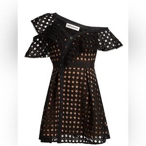 Self Portrait – ONE-SHOULDER GUIPURE-LACE MINI DRESS – BLACK